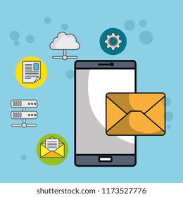 smartphone with data center icons