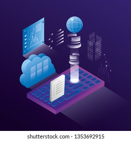 smartphone with data center icons