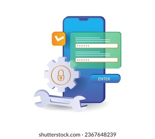 Smartphone data security password mechanism flat illustration concept