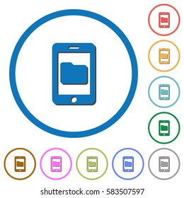 Smartphone data storage flat color vector icons with shadows in round outlines on white background
