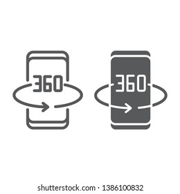 Smartphone degree line and glyph icon, device and technology, phone rotation sign, vector graphics, a linear pattern on a white background, eps 10.