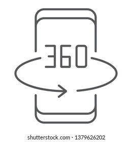 Smartphone degree thin line icon, device and technology, phone rotation sign, vector graphics, a linear pattern on a white background, eps 10.