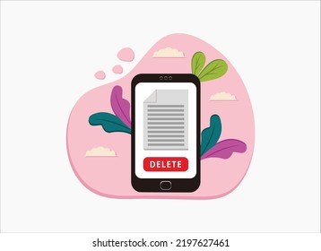 Smartphone con imagen de diseño plano para eliminar archivos