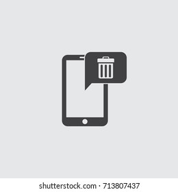 Smartphone with delete icon in a flat design in black color. Vector illustration eps10