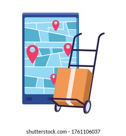 smartphone con aplicación de entrega y diseño de ilustración de vector de carro