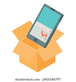 Smartphone-Auslieferung Symbol isometrische Vektorgrafik. Offene Postfach und modernes Smartphone. Postzustellung