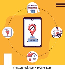 smartphone delivery online and icons