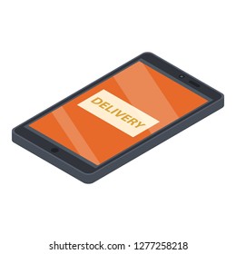 Smartphone delivery search icon. Isometric of smartphone delivery search vector icon for web design isolated on white background