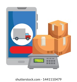 smartphone with delivery truck app and balance