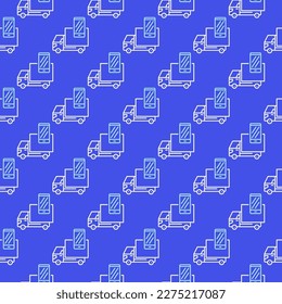 Smartphone and Delivery Truck vector Call concept blue seamless pattern in outline style