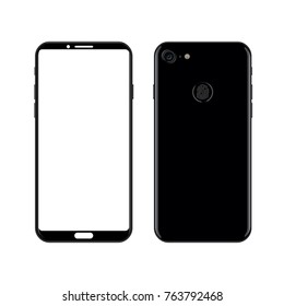 Smartphone design concept. Black smart phone front and back view isolated on white background. svg