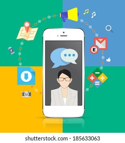 Smartphone design concept icons for web and mobile phone services and apps. Icons for mobile marketing, email marketing, video marketing and digital marketing. printing.