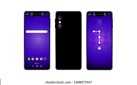 Smartphone design concept. Realistic vector illustration. Black smart phone front and back view isolated on white background. - Shutterstock ID 1408071947