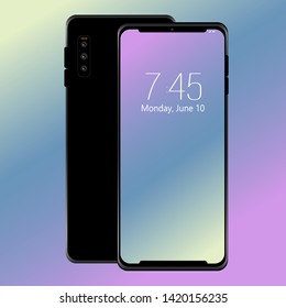 Smartphone design concept. Realistic vector illustration. Black smart phone front and back