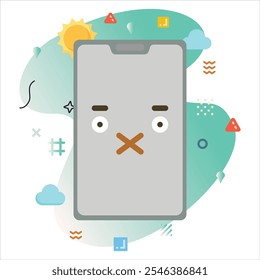 Smartphone Design with a Cute Emoji Expressing muted, Featuring a Modern Background and Clean Minimalist Aesthetics | muted Emoji Icon Design on Smartphone Screen