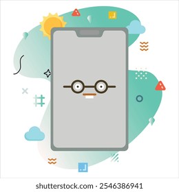 Design de Smartphone com um Emoji bonito que expressa nerd, Apresentando um fundo moderno e estética minimalista limpa | nerd Emoji Icon Design na tela do Smartphone