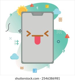 Smartphone Design with a Cute Emoji Expressing Tongue, Featuring a Modern Background and Clean Minimalist Aesthetics | Tongue Emoji Icon Design on Smartphone Screen