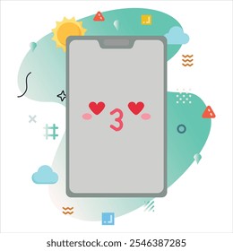 Smartphone Design com um Emoji bonito Exprimir beijo amor, Apresentando um fundo moderno e limpo minimalista estética | beijo amor Emoji Icon Design na tela Smartphone