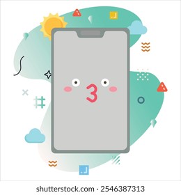 Smartphone Design with a Cute Emoji Expressing kiss, Featuring a Modern Background and Clean Minimalist Aesthetics | kiss Emoji Icon Design on Smartphone Screen