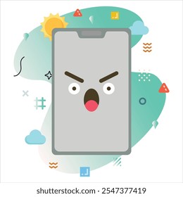 Smartphone Design with a Cute Emoji Expressing Boring Angry, Featuring a Modern Background and Clean Minimalist Aesthetics | Boring Angry Emoji Icon Design on Smartphone Screen