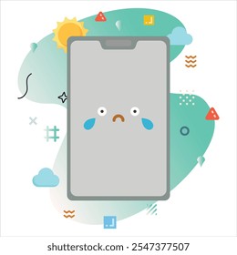 Smartphone Design with a Cute Emoji Expressing crying sad, Featuring a Modern Background and Clean Minimalist Aesthetics | crying sad Emoji Icon Design on Smartphone Screen