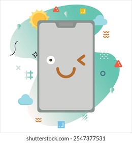 Design de Smartphone com um Emoji bonito Expressão wink, Apresentando um Fundo Moderno e Limpa Estética Minimalista | wink Emoji Icon Design na tela do Smartphone