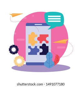 Smartphone design, Digital technology communication social media internet web and screen theme Vector illustration