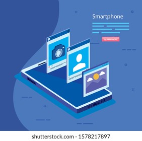 Smartphone design, Digital technology communication social media internet and web theme Vector illustration