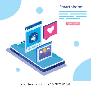 Smartphone design, Digital technology communication social media internet and web theme Vector illustration