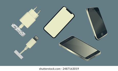 Smartphone design elements vintage collage collection. Vector illustration
