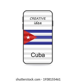 Smartphone design idea concept with national flag of Cuba. Vector illustration in a flat style.