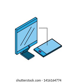 smartphone with desktop computer vector ilustration