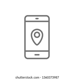 Smartphone with destination mark, navigator, geolocation, gps navigations line icon.