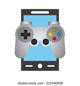 smartphone deve with videogame control icon over white background. vector illustration