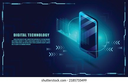 Smartphone device access with fingerprint system, credit card payment with touch. lock chain protect . isometric vector. Big Data Processing. 