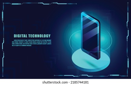 Acceso a dispositivos Smartphone con sistema de huellas digitales, pago con tarjeta de crédito con toque. protección de la cadena de bloqueo. vector isométrico. Procesamiento de Big Data. 