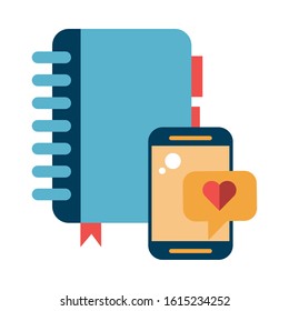 smartphone device with agend book vector illustration design