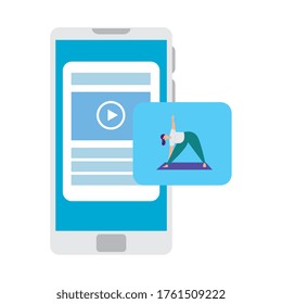 dispositivo de smartphone con aplicación yoga en línea, diseño de ilustraciones vectoriales de estilo de vida saludable