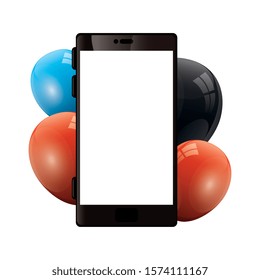 smartphone device with balloons helium vector illustration design