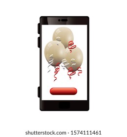smartphone device with balloons helium vector illustration design