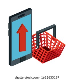 smartphone device with basket shopping isolated icon vector illustration design