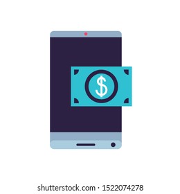 smartphone device with bill dollar application vector illustration design