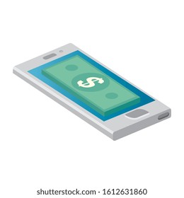 smartphone device with bill money isolated icon vector illustration design