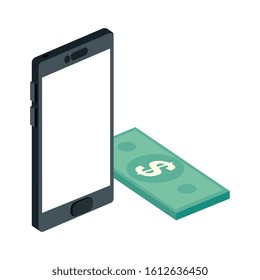 smartphone device with bill money isolated icon vector illustration design