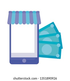 smartphone device with bills dollar isolated icon