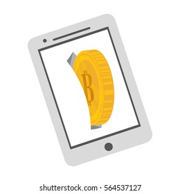 smartphone device with bitcoin currency. vector illustration 