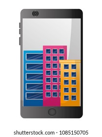 smartphone device with building cityscape scene