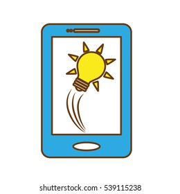 smartphone device with bulb light icon over white background. colorful design. vector illustration