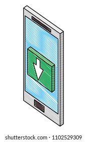 smartphone device with button of arrow down isometric icon
