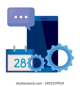 smartphone device with calendar and gears